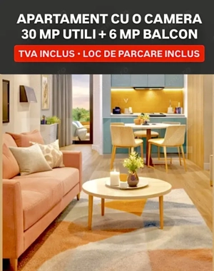 Apartament cu o camera, Etaj 1, clima, 30 mp plus balcon, TVA INCLUS