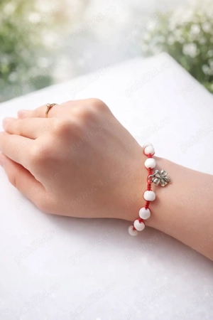 Brățară handmade Mărțișor cu charm trifoi    - imagine 2