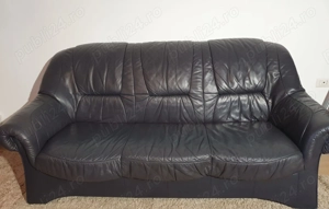 Set canapele piele neagră