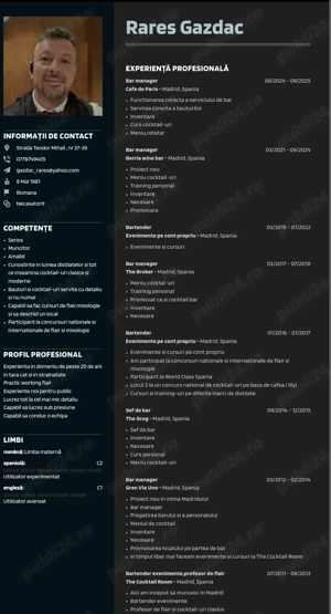 Bartender Bar manager Evenimente Consulting