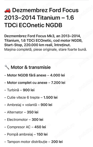 Dezmembrez Ford Focus 2014, 1.6 TDCI, motor NGDB - imagine 3