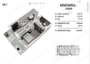 Vând sau Schimb Studio 45 m2 cu Parcare Cadastrată