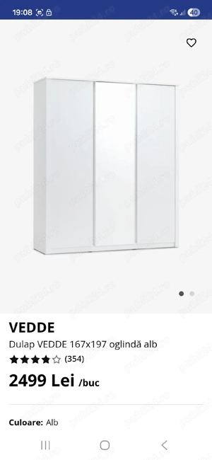 Dulap dormitor167x197 oglindă alb