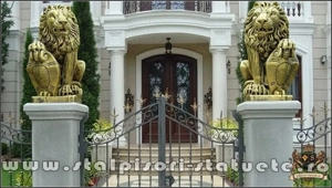 Statuetă leu mare cu blazon, auriu patinat, model S1. - imagine 5