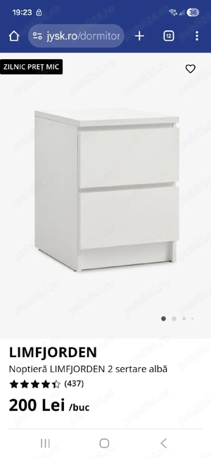 Noptieră 2 sertare albă