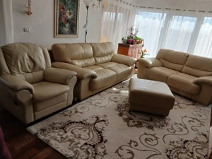 ansamblu canapele piele naturala bej