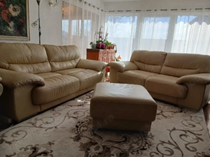 ansamblu canapele piele naturala bej