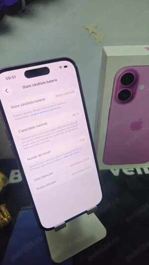iPhone 16 Roz 128GB Baterie:90%.Pre  fix Ca Nou