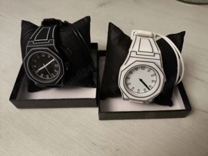 Ceas nou, curea silicon alba neagra + bratara cadou