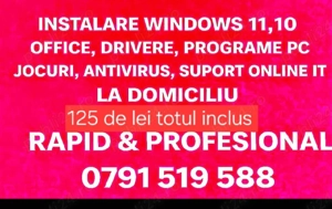 Instalare windows 11 completa 125 lei +office+programe+deplasarea