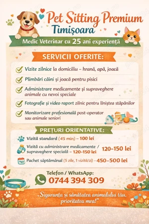 Pet Sitting Premium Timișoara   Medic Veterinar cu 25 ani experiență
