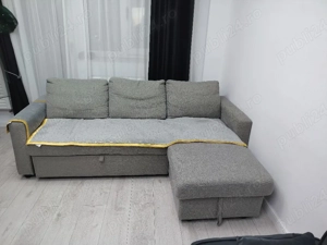 Canapea colțar extensibilă gri cu ladă depozitare 