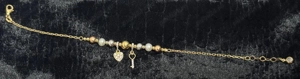 Bratara aur 14k cu perle, model charmuri incluse (cheita si inimioara) - imagine 3