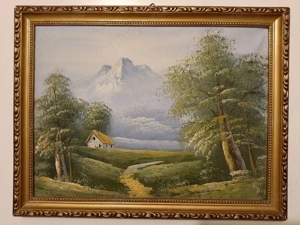 Tablou Pictat Cabana Ascunsă în Valea Verde din 1998 de Familie