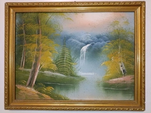 Tablou Pictat "Cascadă Lină în Pădure" Anul 1998