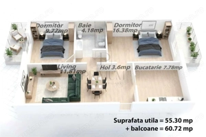 LIPOVEI - ETAJ 2 - DECOMNADAT - 3 CAMERE - 2 BALCOANE - CENTRALA PROPRIE - imagine 7