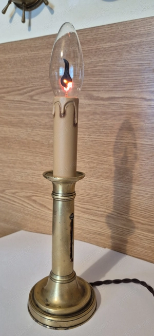 Veioză Sfeșnic vintage tip lumânare alamă bronz electric funcțional  - imagine 3