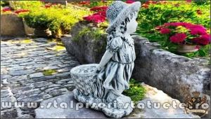 Statuetă fata cu coș, gri antichizat, model S3. - imagine 3