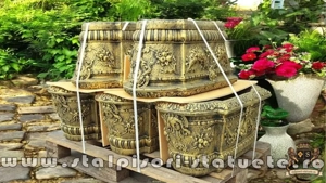 Jardinieră ornament flori, auriu antichizat, model J8. - imagine 5