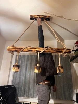 candelabru rustic din lemn ars handmade - imagine 2