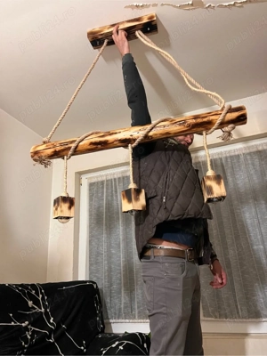 candelabru rustic din lemn ars handmade - imagine 3