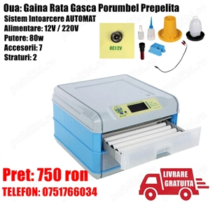 Incubator Clocitoare 128 Oua Gaina, Rata Gasca Curca Porumbel Prepelita Dispozitiv Intoarcere Automa - imagine 2