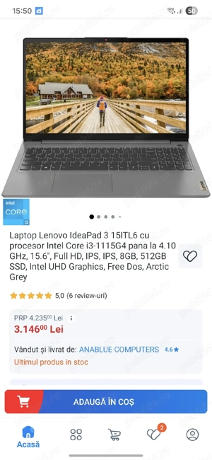 Laptop Lenovo IdeaPad 3 15ITL6 ca nou ocazie