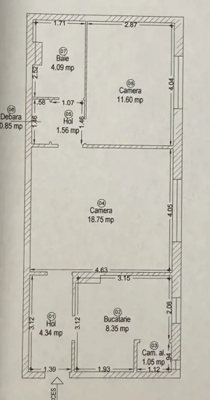Apartament cu 2 camere - 55 mp - Centrala proprie - Zona Dambovita - imagine 3
