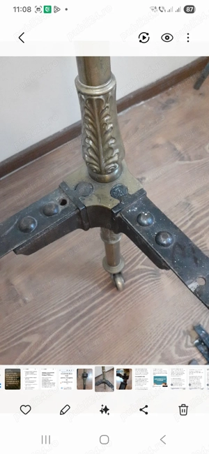 Pat vintage rar din bronz & alama, cu elemente din fier forjat si ornamente lucrate manual 