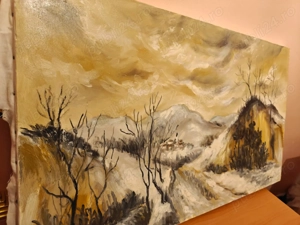 Tablou toamnă Colecție pictor Alexandru Pascu "Valea Jiului" 2004 70x40 41 cm - imagine 2