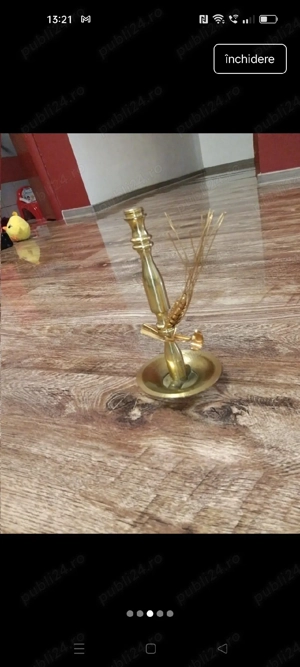 Sfeșnic vintage din alamă cu decor spic de grâu