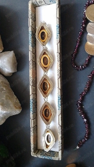 Vând brățară de argint veche cu piatră ochi de tigru