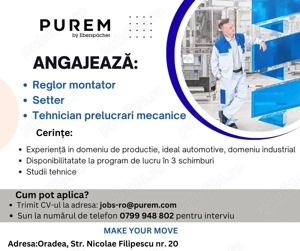 Purem Oradea angajeaza Reglor montator - Tehnician prelucrari mecanice - Setter 