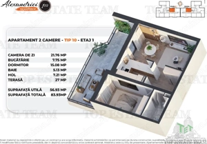 Apartament 2 camere, Terasa 27mp, Rahova