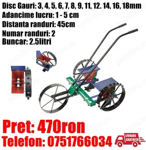 Semanatoare Semanator Plantator Manuala Mecanica Reglaj Seminte Legume Cereale Fructe 2 Randuri + Li