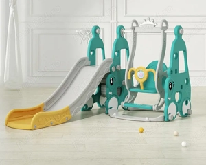 Ansamblu de joaca Kinderplay, cu leagan, tobogan, piscina cu bile, cos baschet - imagine 2