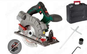 Ferastrau circular fara fir PHKSA A2, Parkside, Plastic Aluminiu, 20V, 3800 rpm, 2.15 kg, Negru Verd