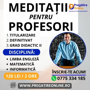 Meditații pentru profesori de matematică, informatică, engleză și de pentru învățători la matematică