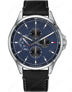 Ceas Tommy Hilfiger barbatesc 1791616 (Shawn), carcasa inox, 46mm, curea neagra din piele