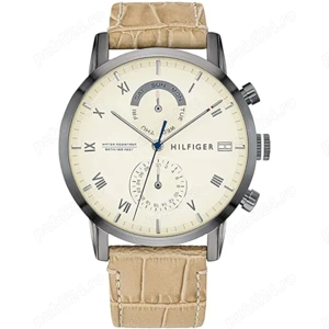 Ceas Tommy Hilfiger barbatesc 1710399 (Kane), carcasa inox gri inchis, 44mm, curea bej piele