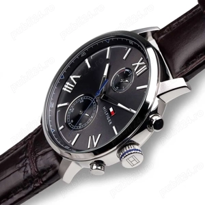 Ceas Tommy Hilfiger barbatesc 1791309 (Alden), carcasa inox argintiu, 44mm, curea maro piele - imagine 2
