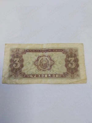 bancnota veche  de 3 lei 1952 - imagine 2