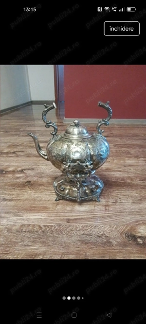 ceainic placat cu argint masiv  - imagine 3