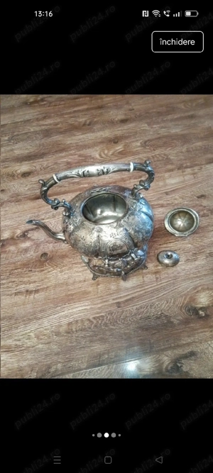 ceainic placat cu argint masiv  - imagine 4