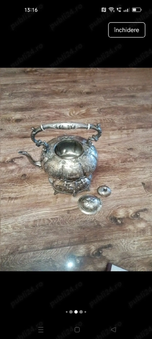 ceainic placat cu argint masiv  - imagine 5