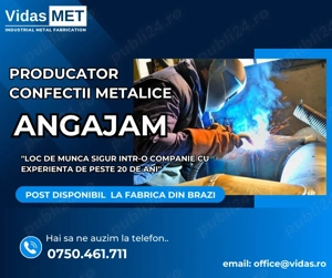 Angajam: Montator   Ambalator - Vidas MET - Producator confectii metalice