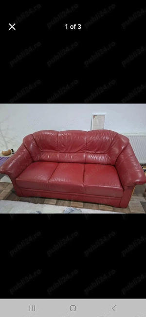 12:28 Set Canapele 3-2-1 Piele Naturală Roșie   Extensibilă