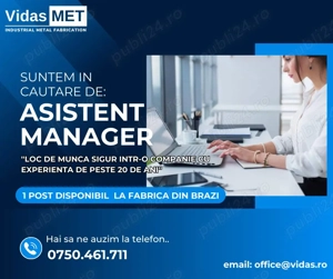 Angajam: Asistent MANAGER - Vidas MET - Producator confectii metalice