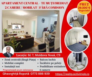 Apartament 2 camere in zona centrala Moldova Noua, langa piata