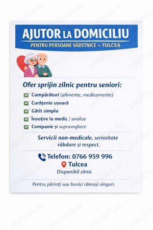 Servicii ajutor la domiciliu pentru vârstnici   Firmă autorizată   Tulcea